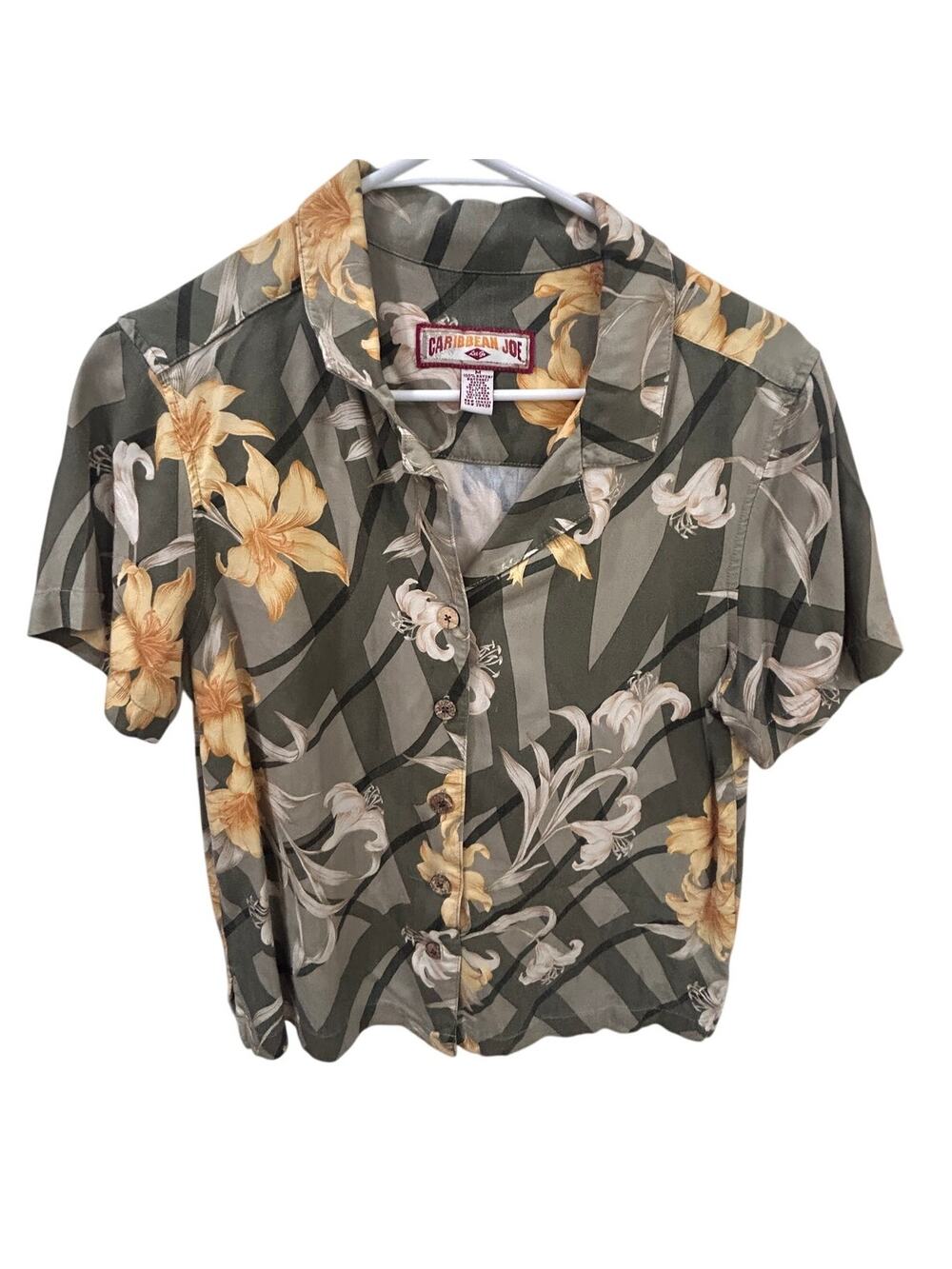 Vintage 1990s Caribbean Joe Button‑Down Shirt – Tropical Floral Print – Size M